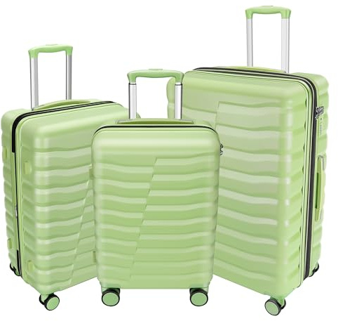 WireHot Lightweight Luggage with Spinner Wheels & YKK Zipper, 3-Piece Travel Suitcase ABS+PC Hardshell Luggage Set with TSA Lock, Light Avocado Green (20+24+28 inch)