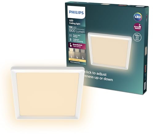 Philips LED SceneSwitch Deckenleuchte (15 W), rechteckig (40x40cm), mit warmweißen Licht, dimmbar, weiß