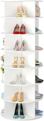 GOFEI 7-Tier Rotating Shoe Rack Tower – 360° Free-Standing Round Shoe Organizer with Rotating Shelves for Shoes & Handbags (White)