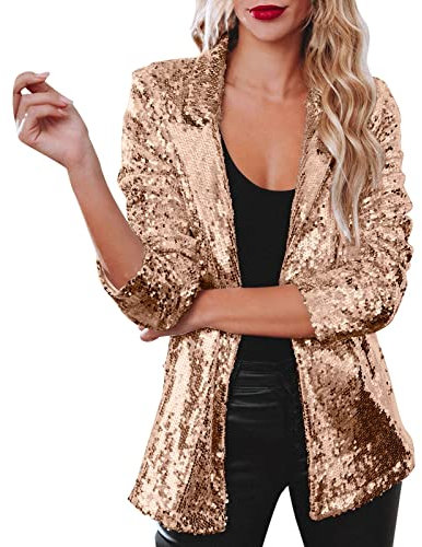 Darringls Damen Glitzer Pailletten Jacke Hiphop Langarm Lametta Bomberjacke Reißverschluss Fliegenjacke Bikerjacke Outwear Elegant Kurz Cardigan Bolerojacke Rave Party Outwear
