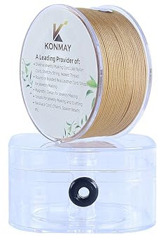 KONMAY Cordoncino in nylon satinato intrecciato da 1 mm, 84 m, color oro antico, con custodia, per la creazione di gioielli, perline, nodi cinesi, kumihimo, macramè