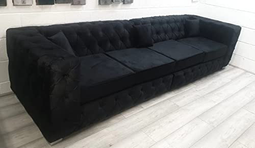 Lyxig modern svart plysch 3-sits hörnsoffa med sammetsklädsel Ashley Chesterfield-soffa för vardagsrum eleganta och bekväma soffor
