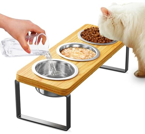 Erhöhter Katzennapf, Katzennäpfe mit Ständer geneigt, verstellbare Höhe Erhöhte Futternäpfe, Wassernäpfe 3er Set für Katzen und kleine Hunde, Welpenplatte Anti-Erbrochenes, leicht zu reinigen