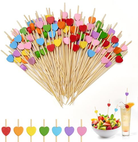 Minfuerang 100 Piezas Palitos de Coctel Brochetas,Palillos de Cóctel Reutilizables 12 cm Palillos para Cócteles para Frutas,Cumpleaños,Fiesta (estilo1)