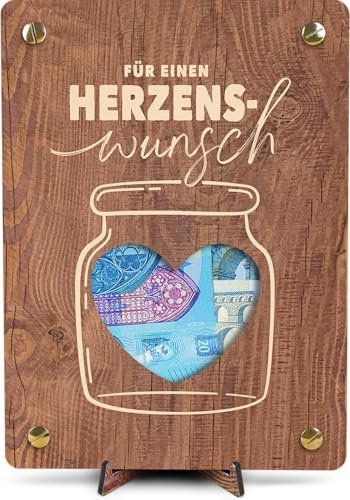 Geschenk zum Geburtstag - XL Geldgeschenk aus Holz inkl. Ständer | Herzenswunsch - Schönes Geschenk für Mama, Herzenswünsche, Geschenk für Herzensmensch, Lieblingsmensch