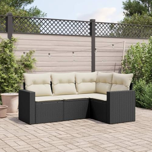 Xichuzi 4-TLG. Garten-Sofagarnitur mit Kissen Schwarz Poly Rattan, Lounge Gartenmöbel Set, Möbelsets, Balkon Möbel, Gartenlounge, Gartensofa - 3218896