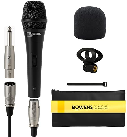 Bowens Dynamic Mic XLR – Wired Karaoke Microphone with 15ft Cable, Handheld Vocal Microphone for Singing, Dj, Podcasting, and PA Systems, Complete 7 Piece Microfono Kit