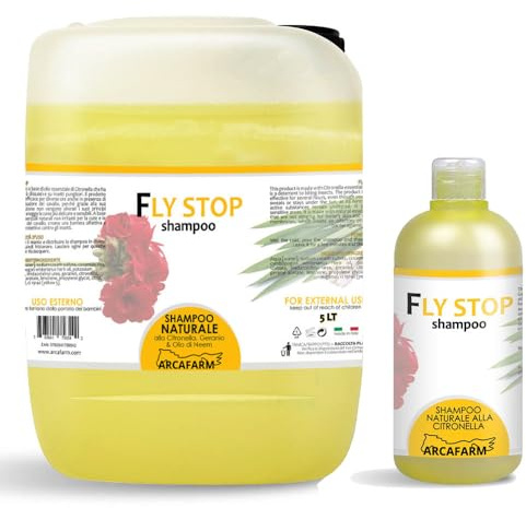 Set 5,5 lt Shampoo alla Citronella per Cavalli Fly Stop, Shampoo Repellente naturale per Insetti Mosche Zanzare Tafani, shampoo per Pulizia di Sporco ostinato di manto coda criniera - Made in Italy