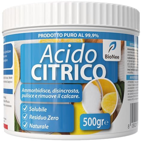 Acido Citrico Puro | Naturale, Solubile, Residuo Zero | Ammorbidente Lavatrice, Anticalcare Lavastoviglie, Disincrostante Ecologico (500 gr)