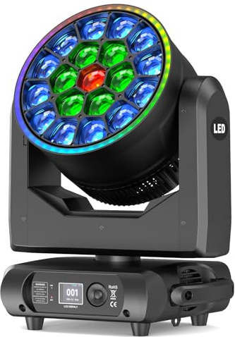 Cabeza Móvil LED 19x20W LED RGBW Beam Iluminación de Escenario Wash Color Vórtice Caleidoscopio Luces de Fiesta para DJ Disco bar Cumpleaños Discoteca