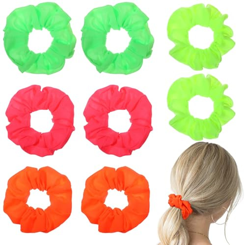 Wanmu 8 elastici per capelli fluo, elastici per capelli e supporti per coda di cavallo, elastici per capelli anni '80, accessori per capelli anni '80, morbidi elastici per capelli in tinta unita