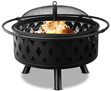 ZJFHEYUO Braciere Grande da 32 Pollici, braciere da Esterno Crossweave Braciere Rotondo con griglia Attizzatoio Patio Falò Barbecue Griglia Braciere per Giardino sul Retro Campegg