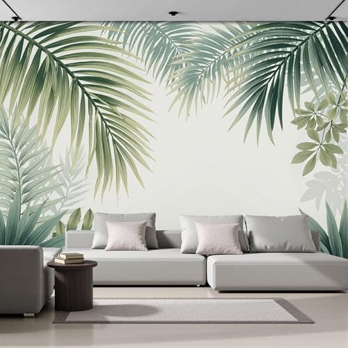 SMBHIAON Papier Peint Panoramique Feuilles De Plantes Tropicales 3D Soie, 200×140 Cm Papier Peint Feuilles De Palmier Vertes - Grandes Murales Poster Pour Salon, Étude Décoration,Vert Olive