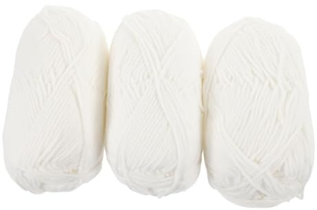 DRESSOOS 3 Rolls 50g White Cotton Woolen Yarn for Hand Knitting Crochet Crafts DIY, Soft Cotton Yarn for Dishcloths, Hats, Dolls, and Scarves in Household Use