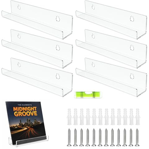 RowGlow 6pcs Soporte Discos de vinilos Pared Adhesivo Dimensiones 30.5x4.3x4.3cm, Expositor Estante Colgar Vinilo Pared para Fotos CD Libros(Vinilo​ 12 Pulgadas​)