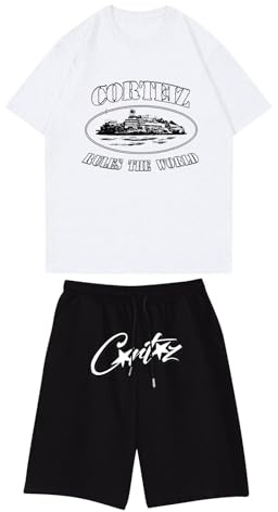 Genérico CRTZ Pantalon Corto - Conjunto Hombre Verano, Ropa Deportiva Hombre Juego de 2 Piezas Set Y2K Hip Hop Streetwear Gym Chandal Completo