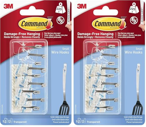 Command Clear Wire Hanger Hook, Value Pack of 18 Hooks and 12 Adhesive Strips, Transparent - Damage Free Hanging - Holds up to 225 gm