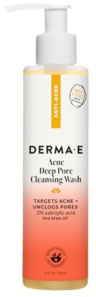 Derma E Acne Deep Pore Cleansing Wash – Blemish Control Facial Cleanser with Salicylic Acid - Gentle Oil Control Face Wash Soothes and Balances Skin, 6 fl oz