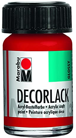 Marabu 11300039230 - Decorlack Acryl Geranie 230, 15 ml, hochglänzender Acryllack auf Wasserbasis, wetterfest, speichelfest, zum Malen, Schablonieren und für Serviettentechnik