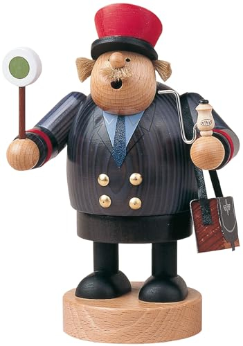 KWO Smoking Man Figurine, Railwayman, 20 cm, Wood, Multicolour, One Size