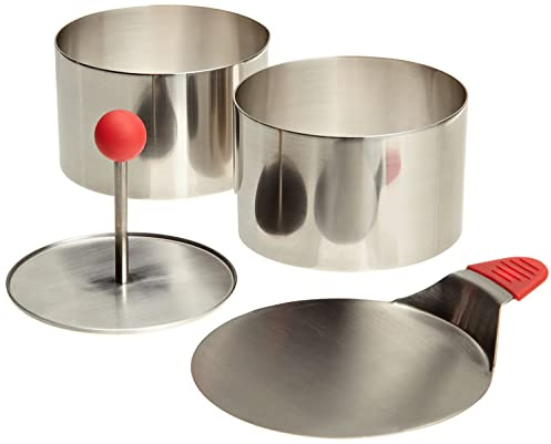 Ateco Round Food Molding Set, 3.5 by 2.1-Inches High, 4-Piece Set Includes 2 Rings, Fitted Press & Transfer Plate