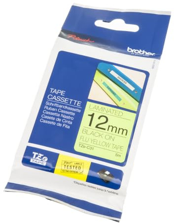 Brother TZEC31 Original P-touch Schriftband TZe-C31 12 mm,schwarzaufsignalgelb(u.a.fürBrotherP-touchPT-H100LB/R,-H105,-E100/VP,-D200/BW/VP,-D210/VP)