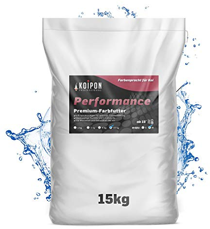 KOIPON Performance 15 kg Koifutter Sommer für Farbe, schwimmend, 6% Spirulina, Teichfutter 6 mm Pellets, Koifutter als Goldfischfutter geeignet