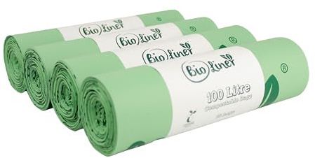 100L x40 Heavy Duty Compostable Food Waste Sacks - BioLiner Food Waste Bin Liners - EN 13432 - Compost Bags with Composting Guide - 100 Litre