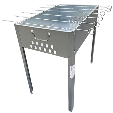 Mangal - Barbecue per spiedini, 50 x 30 x 50 cm, con 6 spiedini in acciaio INOX e griglia