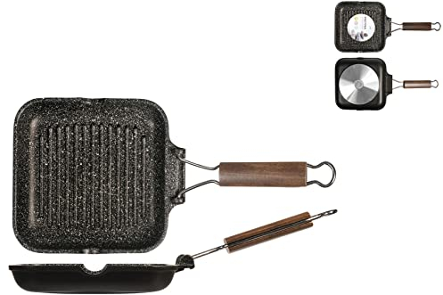 H&H Bistecchiera Quadrata Antiaderente, Pietra, Nero, 20 cm