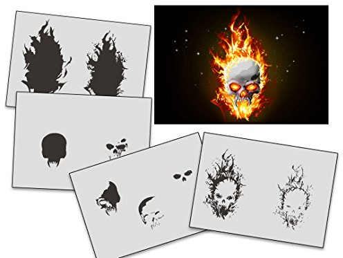 AS-326 Flammen Schdel Step by Step Airbrushschablone Größe M