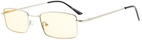 Eyekepper Erinnerung Titanium Brücke Computer Brille 50% blaues Licht blockierende Lesebrille Bernstein getönte Gläser (Silber,+2.00)