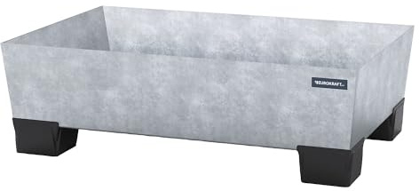 eurokraft pro | Stahl-Auffangwanne mit Kunststoff-Füßen | LxBxH 1240 x 815 x 360 mm, feuerverzinkt, ohne Gitterrost