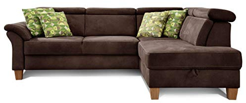CAVADORE rinconera Ammerland con ottomane Derecho/muelles de sofá en Estilo rústico con Ajustable reposacabezas/245 x 84 x 194/Aspecto de Piel Marrón