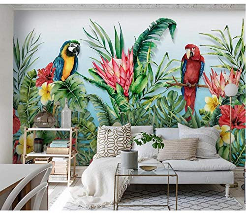 Guyuell Perroquet Fleur Papier Peint Tropical Botanique Rouleaux De Papier Contact Rouleaux De Papier Rainforest Floral Papier Peint Mur-200X140Cm