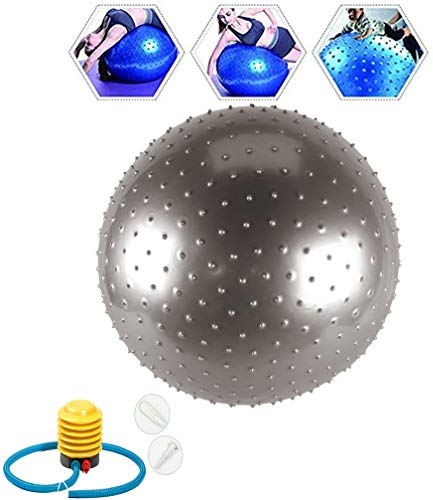 SYMX Gymnastikball mit Massageball, Anti-Burst Gymnastikball mit Ballpumpe, Schmerzlindernde Rückenstütze, Balance Sitzball Extra Dick & Belastbar für Pilates Yoga Fitness & als Büro-Stuhl,Grau,65cm