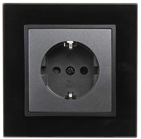 MC POWER - FLAIR - Wand Steckdosen Set | Beginner 1S-Style | 2-teilig | anthrazit/schwarz, Glasrahmen