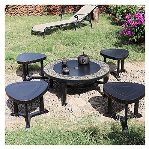 Brasero Exterior Pista De Fuego Portátil, Chimenea Redonda Al Aire Libre Y Kit De Taburete De Estufa De Barbacoa para Patio Trasero De Jardín Terraza, 86 Cm / 33.9