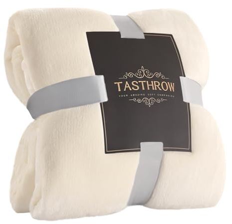 TASTHROW - Coperta in pile di flanella, 150 x 180 cm, comoda e leggera, per tutte le stagioni, adatta per donne, uomini e bambini (bianco crema)