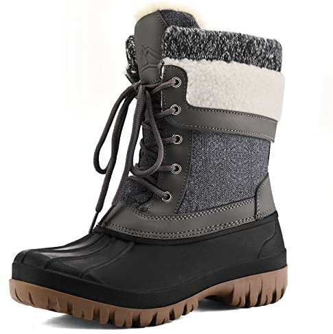 mysoft Women's Winter Snow Boots Waterproof Insulated Mid-Calf Booties, Fur-lined Lace Up Shoes for Outdoor