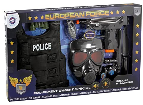 EUROPEAN FORCE - Polizei-Set - Verkleidungszubehör - 183303 - Schwarz - Kunststoff - Militär - Kinderspielzeug - Karneval - Kostüm - Spezialagent - 60 cm x 34 cm - Ab 3 Jahren