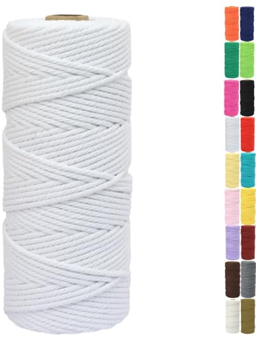 Binwat Natural Macrame Cotton Cord Twine String Colored Cotton Rope Macrame Yarn Craft Cord for DIY Crafts Knitting Plant Hangers Christmas Wedding Decor (White, 2mmx200m)
