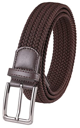 Lovionus89 Stoffgürtel Stretchgürtel, 3.4 cm Verstellbarer geflochtener Web Golf männer gürtel für lässige Jeans Sport,105 CM, Kaffee