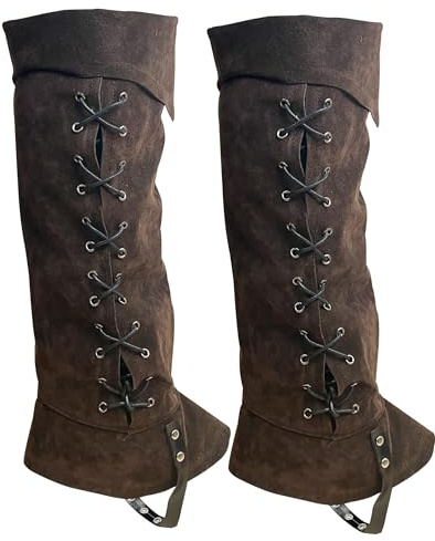 FORNYIN Pirate Boots Cover Knee High Steampunk Boots Faux Leather Medieval Pirate Boot Covers Spats Leg Guards Renaissance Costume Accessories for Halloween Brown