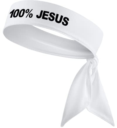 100% Jesus Sports Head Tie Headband Soccer Fútbol Football White Black Athletics Fitness - Stretch Sweatband Headwrap Ninja Tie Bandana Moisture Wicking (White Headband)