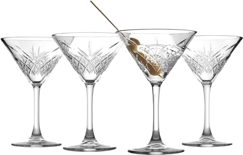 Biandeco Martini Glasses Set of 4, Exclusive Crystal Cut Margarita Glasses with Stem, Champagne Coupe Glasses, Crystal Design, 7.7 oz