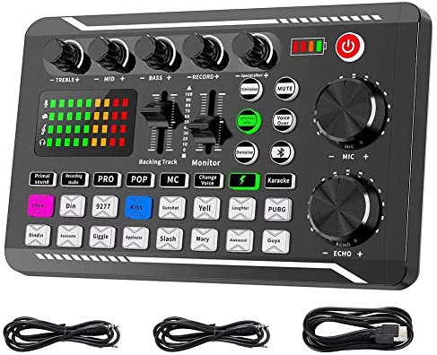 Doumneou Mezclador de audio,Tarjeta de sonido en e interfaz de audio con efectos de mezclador DJ y cambiador de voz,Estudio de producción de podcasts