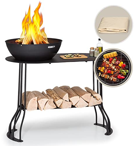 blumfeldt Braciere da Giardino, Bracere da Esterno Portatile con Griglia, Braciere Barbecue con Griglia, Copertura Pioggia, Ciotola in Acciaio, Bracere da Esterno Legna, Griglia da Campeggio Ovale