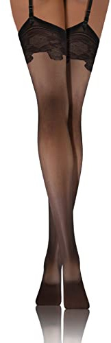 sesto senso Spitze Strapsstrümpfe 20 Den Muster Strumpfhose mit Strumpfhalter Strapse Strümpfe zum Anstrapsen Pattern 7/8 3X:/4XL Schwarz