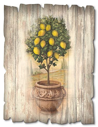 ARTland Wanddeko Bild aus Holz Holzbild vintage Deko 30x40 cm Blumentopf Pflanzen Zitronenbaum Mediterran Rustikal Vintage U0PT